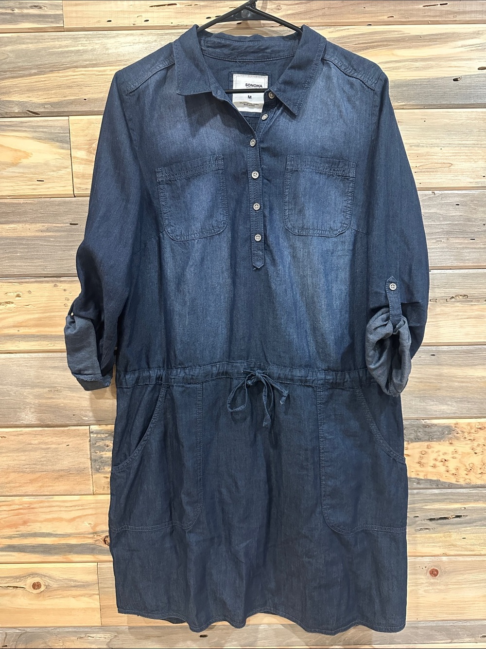 Sonoma Dark Blue Denim Drawstring Shirtdress